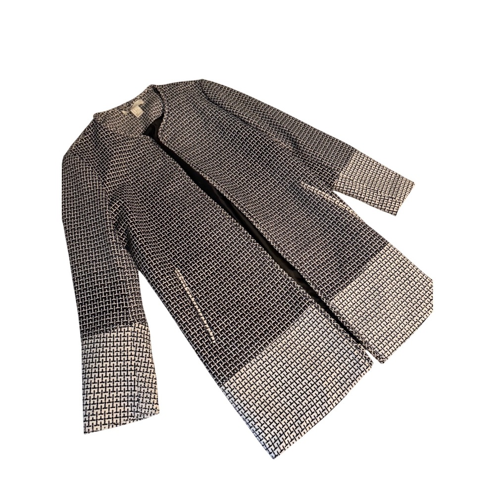 H&M Black White Geometric Pattern Collarless Jacket Womens‎ Size 10